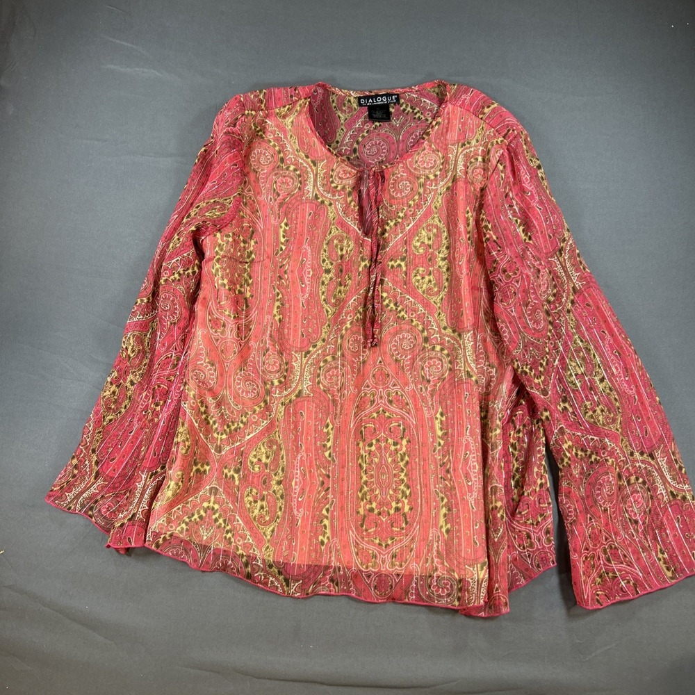 vibrant pink and gold paisley-print long-sleeve blouse by Dialogue Xl